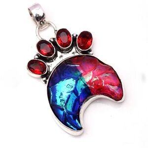 Peacock druzy garnet Paw Pendant